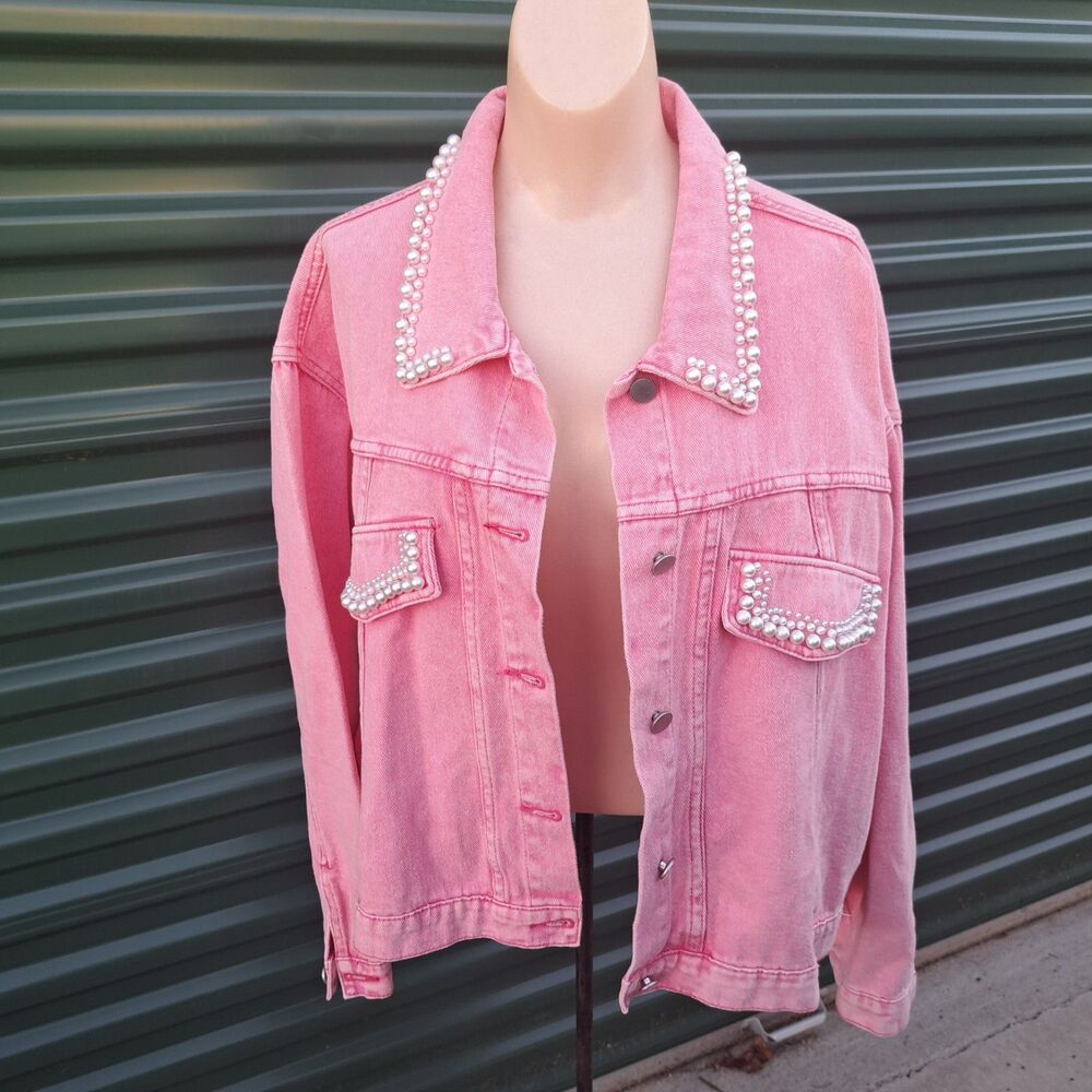 NEW Savanna Jane 1X PLUS SIZE Pink Denim Jacket Women's Pearl Western Cowgirl - Picture 2 of 10